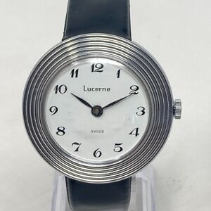 Vintage Lucerne Watch Women 39mm Silver Tone Retro Swiss Manual Wind Up 8.25"
